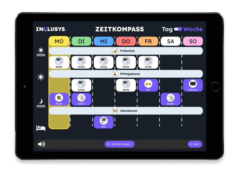 Tablet mit Ansicht des Wochenplans